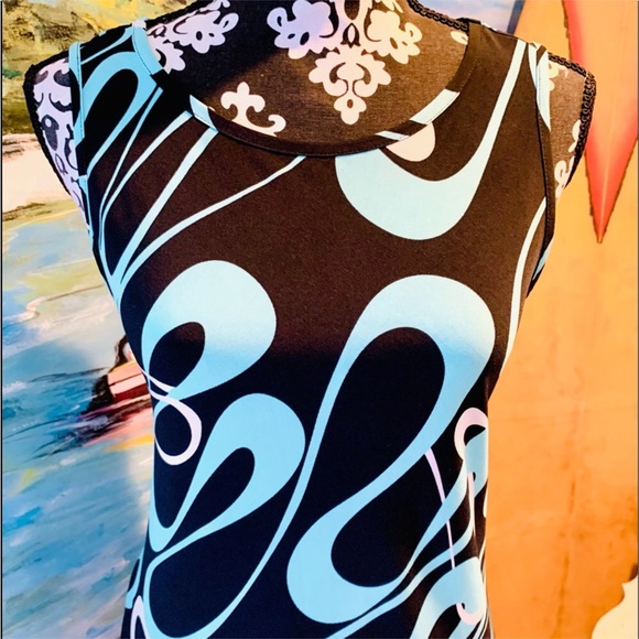 Lily Black Geo Sky Blue Swirls Print Sleeveless Dress - Picture 4 of 11